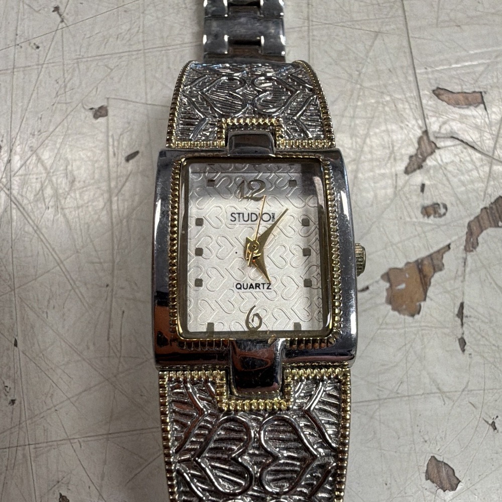 Studio I Women's Quartz Analog Rectangle Two-Tone Silver Bracelet Watch - Picture 3 of 8